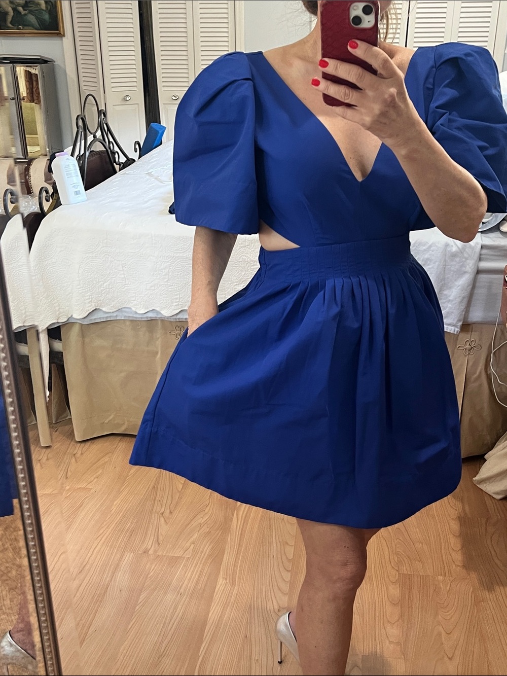Banana Republic Cobalt Blue Puff-Sleeve Cutout Mini Dress